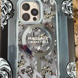 Ed Hardy Blue iPhone 16 Pro Case - Brand New McBling Skulls - MagSafe